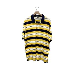 Polo by Ralph Lauren Striped Polo Shirt‎ Mens Large Yellow Navy Blue Cotton